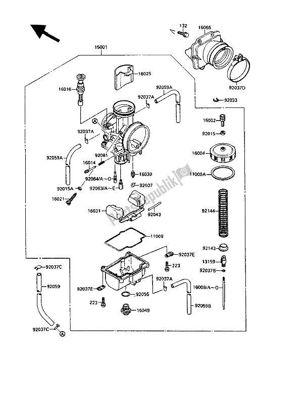 Todas as partes de Carburador do Kawasaki KX 250 1989