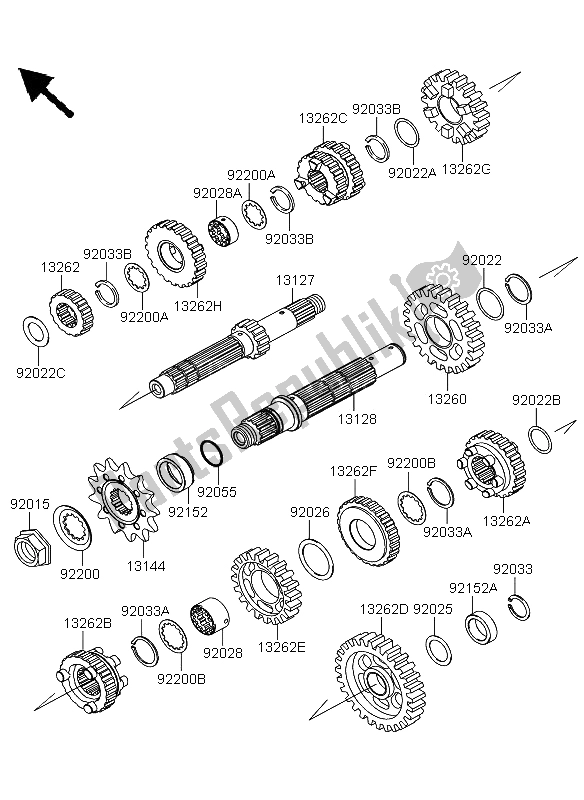 All parts for the Transmission of the Kawasaki KLX 250 2012