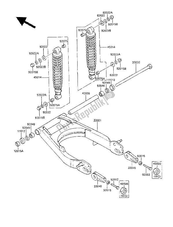 Tutte le parti per il Forcellone E Ammortizzatore del Kawasaki LTD 450 1988