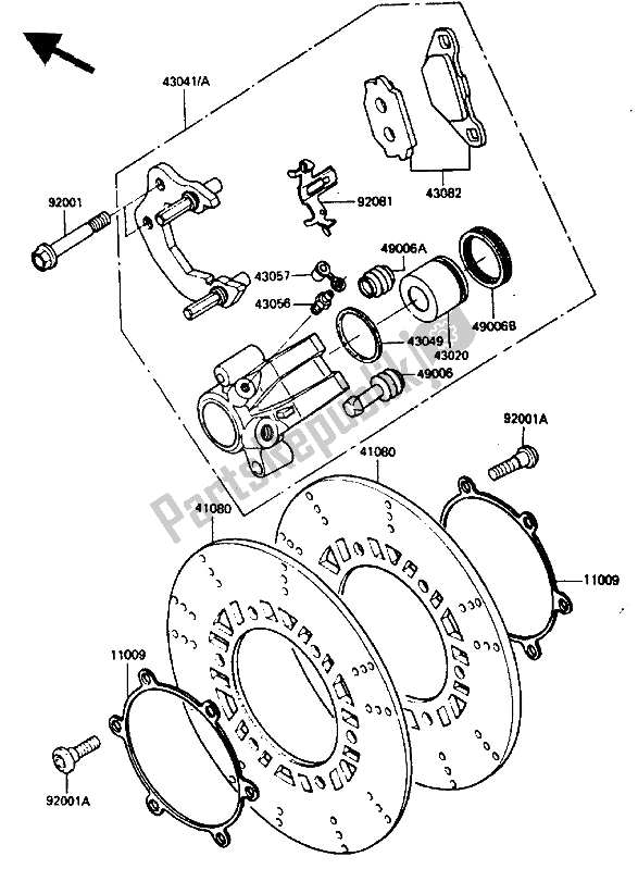 All parts for the Front Caliper of the Kawasaki GPZ 400A 1985