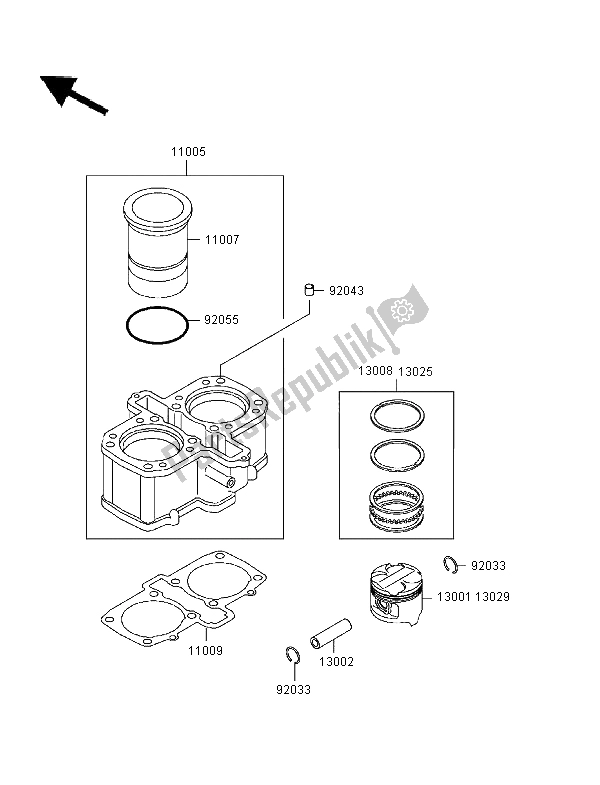 All parts for the Cylinder & Piston(s) of the Kawasaki ER 5 500 1997