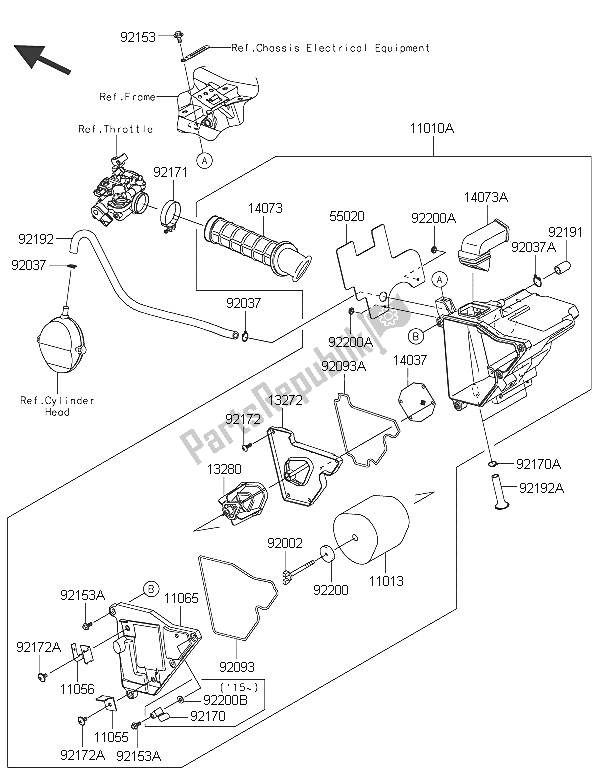 All parts for the Air Cleaner of the Kawasaki KLX 125 2016