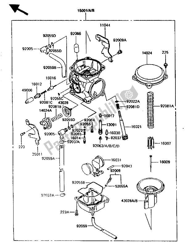 All parts for the Carburetor of the Kawasaki KLR 600 1985