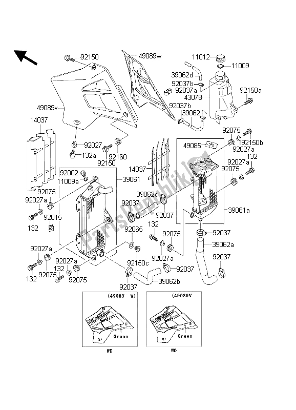 Tutte le parti per il Termosifone del Kawasaki KDX 200 2003