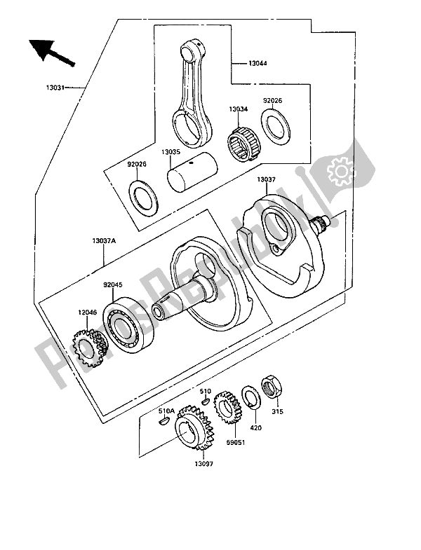 All parts for the Crankshaft of the Kawasaki KLR 250 1987