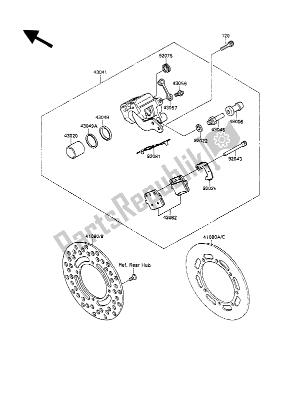 All parts for the Rear Brake of the Kawasaki KX 100 1990