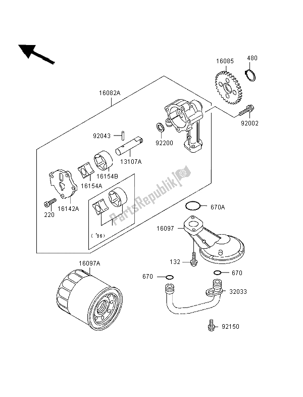 Alle onderdelen voor de Oliepomp van de Kawasaki EN 500 1998