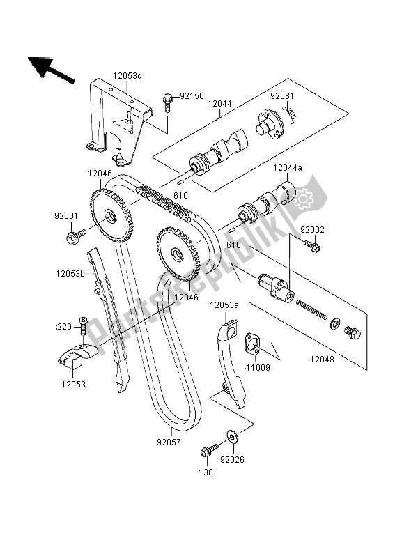 Toutes les pièces pour le Arbre à Cames Et Tendeur du Kawasaki KLR 650 1996