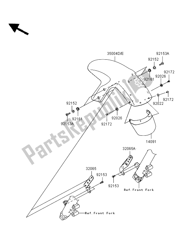 All parts for the Front Fender of the Kawasaki ER 6F 650 2008