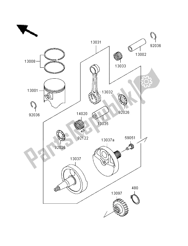 All parts for the Crankshaft & Piston of the Kawasaki KX 500 1996