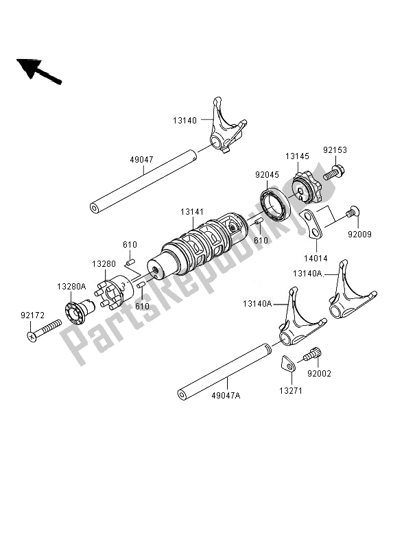 All parts for the Gear Change Drum & Shift Fork(s) of the Kawasaki ER 6N ABS 650 2007