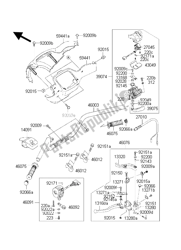 Tutte le parti per il Manubrio del Kawasaki KVF 650 2002