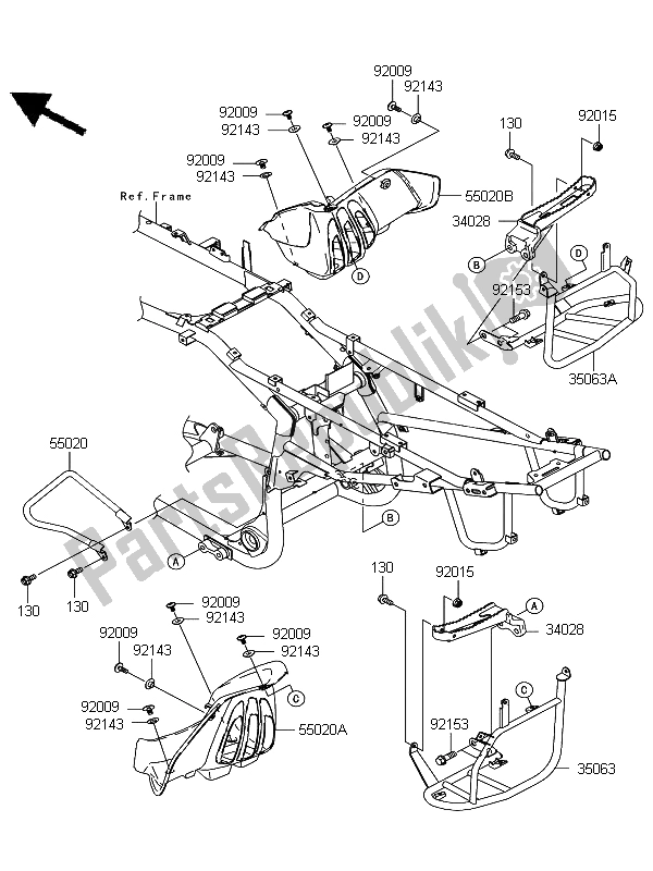 Tutte le parti per il Poggiapiedi del Kawasaki KFX 700 2008