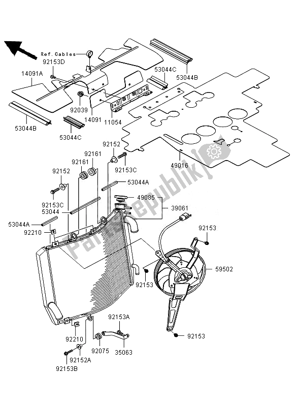 All parts for the Radiator of the Kawasaki ZZR 1400 2007