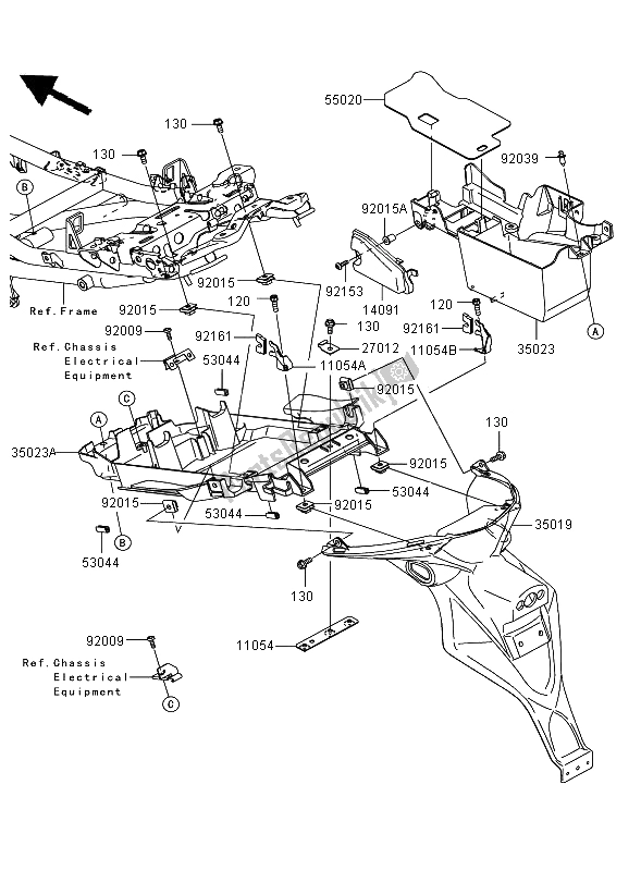 Toutes les pièces pour le Garde-boue Arrière du Kawasaki Versys ABS 650 2009