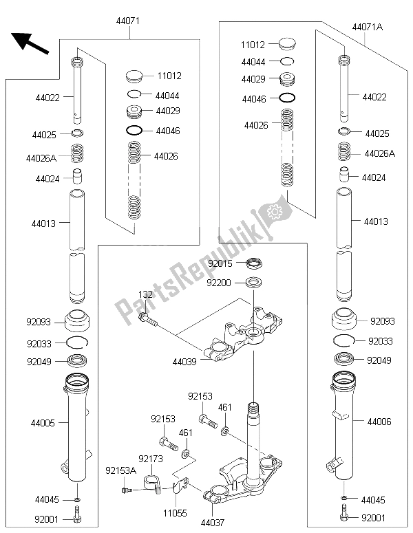 Toutes les pièces pour le Fourche Avant du Kawasaki KLX 110 2015