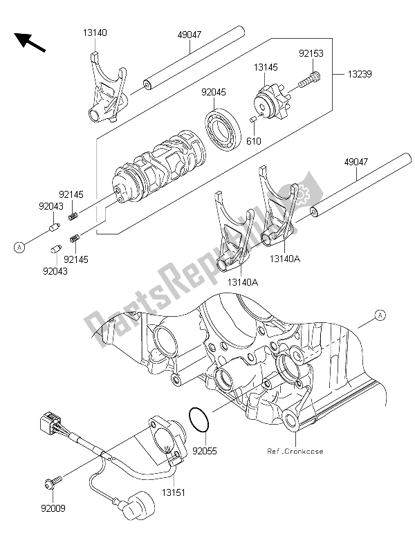 All parts for the Gear Change Drum & Shift Fork(s) of the Kawasaki ZZR 1400 ABS 2015