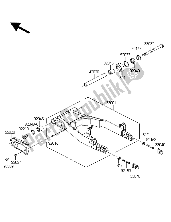 All parts for the Swingarm of the Kawasaki W 800 2012