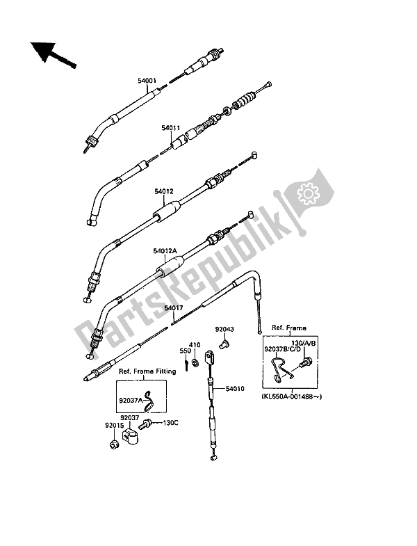 All parts for the Cables of the Kawasaki KLR 650 1988