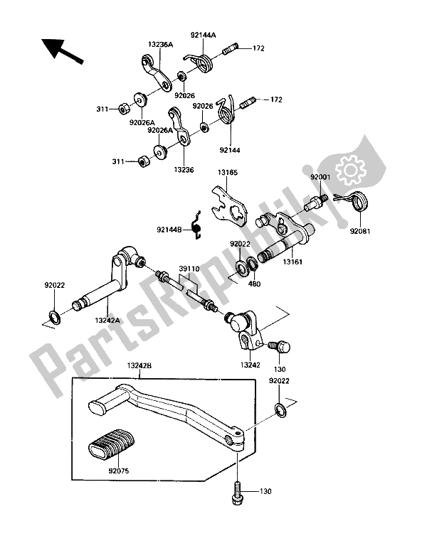 All parts for the Gear Change Mechanism of the Kawasaki Voyager XII 1200 1987