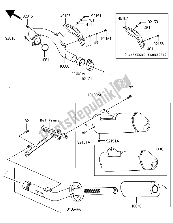 Todas las partes para Silenciador de Kawasaki KX 450F 2006