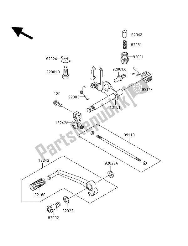 All parts for the Gear Change Mechanism of the Kawasaki Zephyr 550 1996