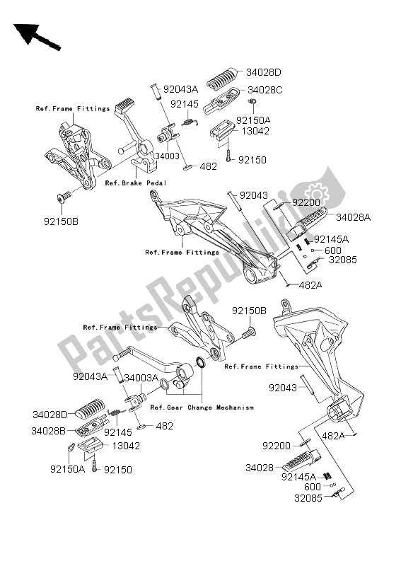 Alle onderdelen voor de Voetsteunen van de Kawasaki Z 1000 ABS 2009