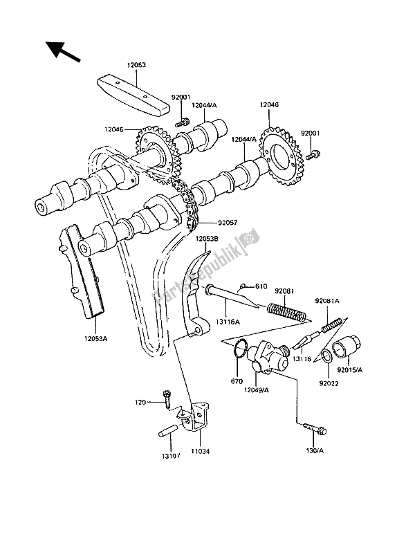 Alle onderdelen voor de Nokkenas (sen) En Spanner van de Kawasaki GT 550 1986