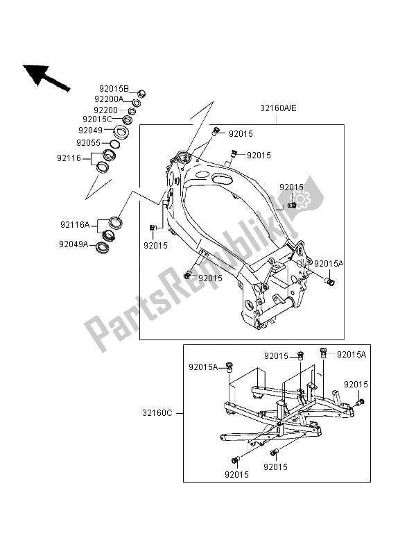 All parts for the Frame of the Kawasaki Ninja ZX 7R 750 1997