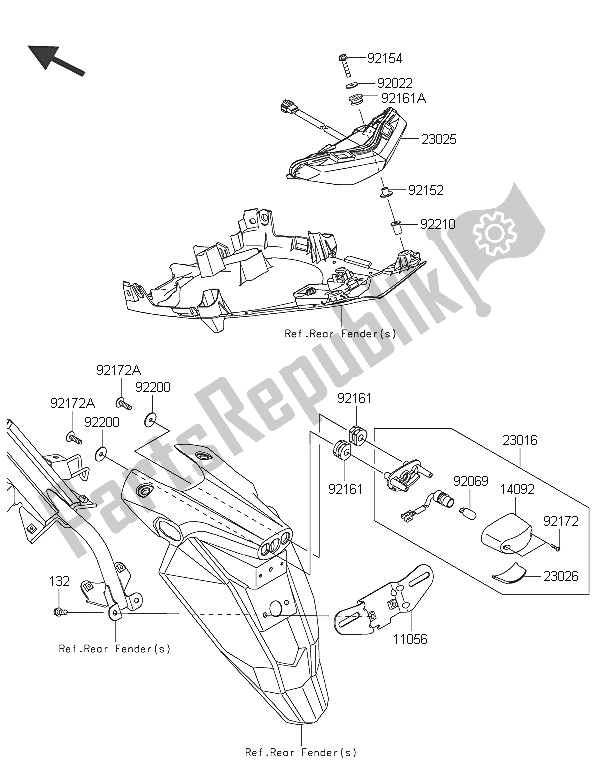 Toutes les pièces pour le Feux Arrières) du Kawasaki ER 6F ABS 650 2016