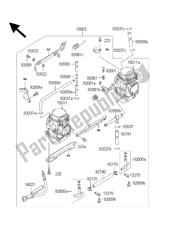 Alle onderdelen voor de Carburator van de Kawasaki ER 500 2003