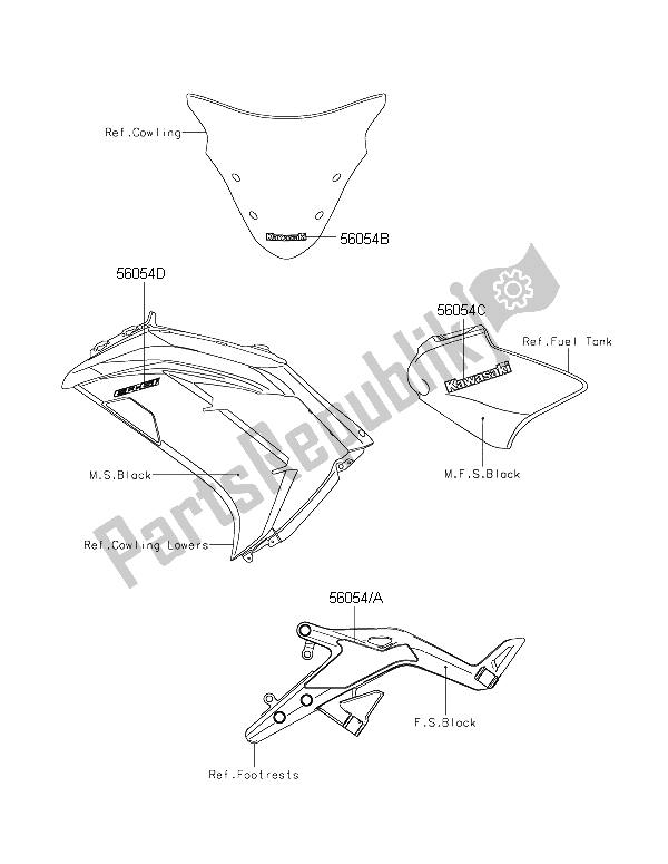 Wszystkie części do Kalkomanie (czarne) Kawasaki ER 6F 650 2015