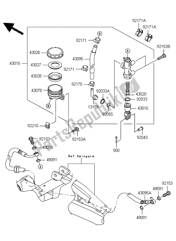All parts for the Rear Master Cylinder of the Kawasaki ER 6F 650 2011