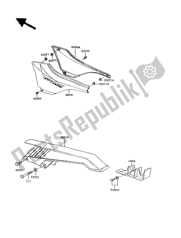 All parts for the Side Covers & Chain Cover of the Kawasaki GPZ 305 Belt Drive 1994