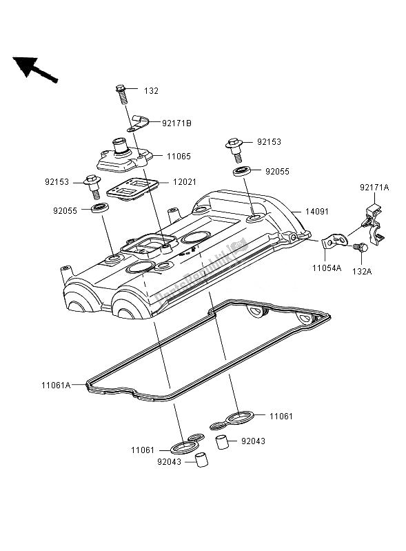 All parts for the Cylinder Head Cover of the Kawasaki ER 6N 650 2007