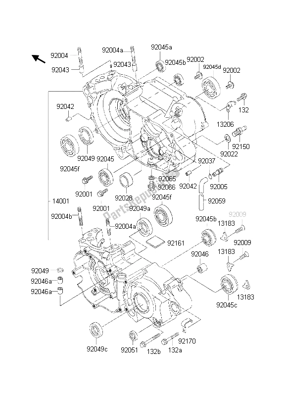 All parts for the Crankcase of the Kawasaki KX 250 2002