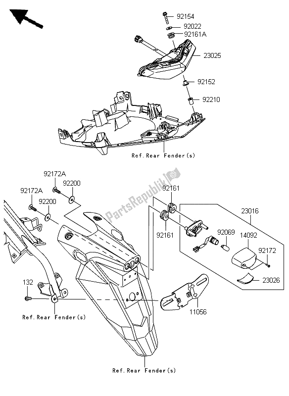 Toutes les pièces pour le Feu Arrière du Kawasaki ER 6F 650 2012