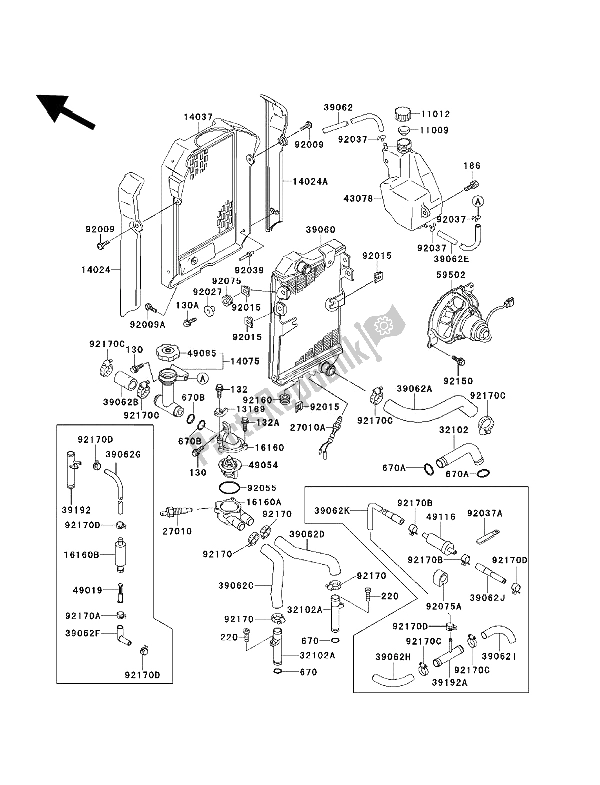 Alle onderdelen voor de Radiator van de Kawasaki EN 500 1992