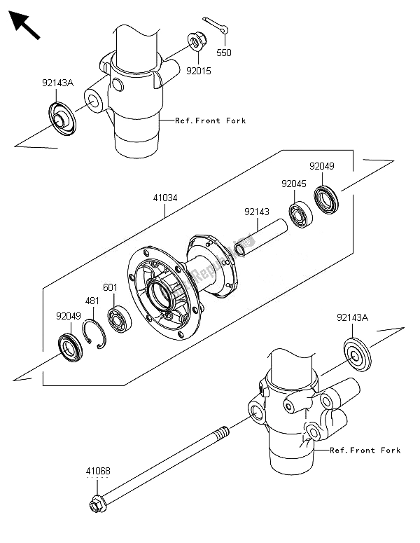 All parts for the Front Hub of the Kawasaki KX 85 SW 2014