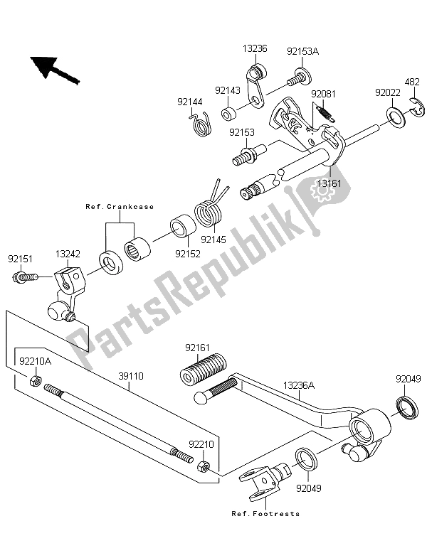 All parts for the Gear Change Mechanism of the Kawasaki Z 750 2011