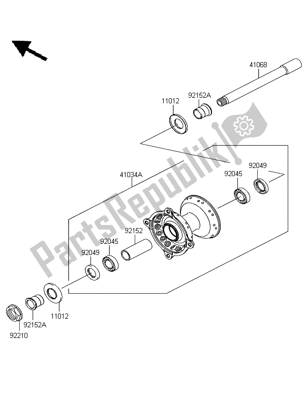 All parts for the Front Hub of the Kawasaki KX 125 2008