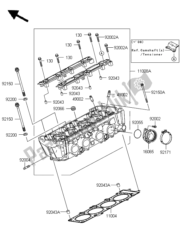 All parts for the Cylinder Head of the Kawasaki Z 750 2009