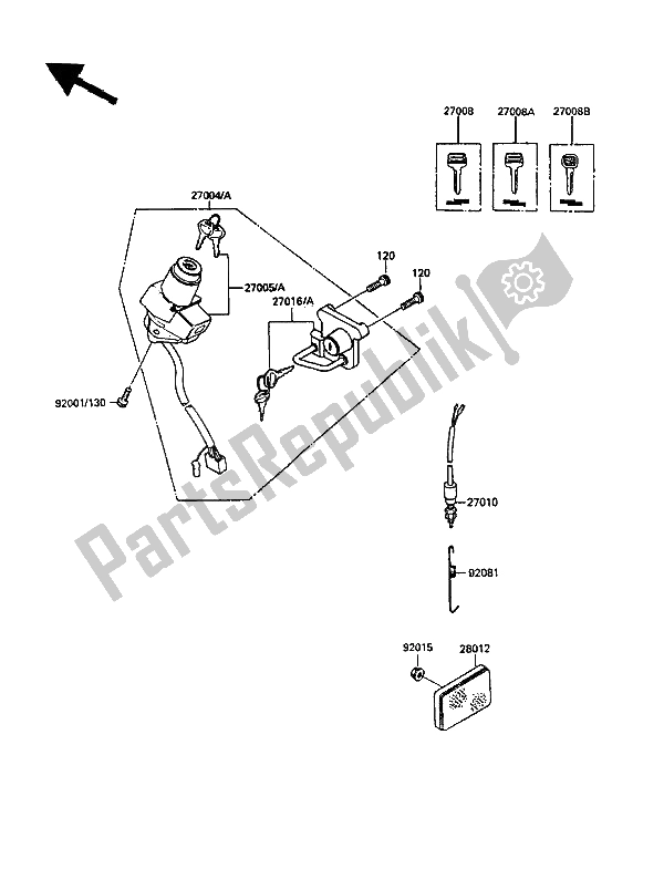 All parts for the Ignition Switch of the Kawasaki KLR 250 1989