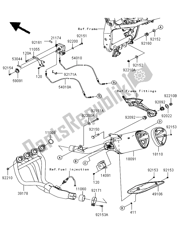 Tutte le parti per il Silenziatore del Kawasaki Z 750R 2012