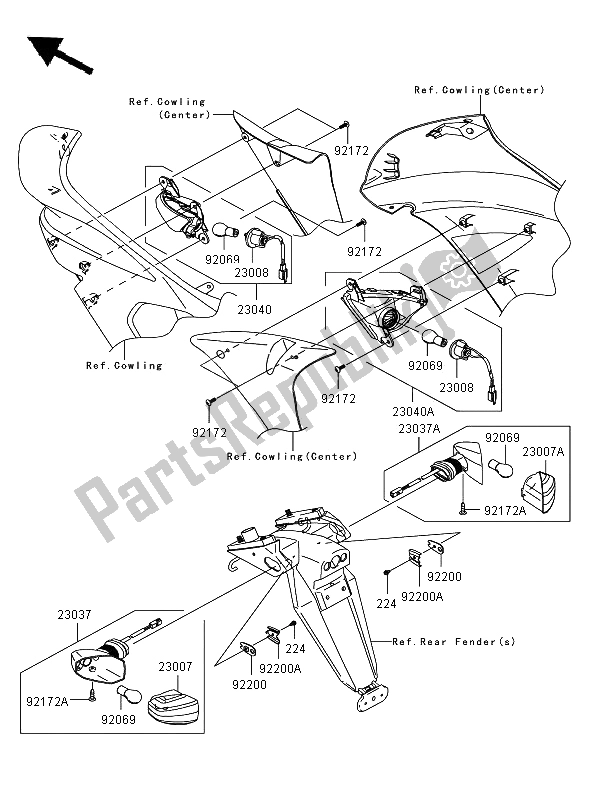 Wszystkie części do Kierunkowskazy Kawasaki ER 6F ABS 650 2006