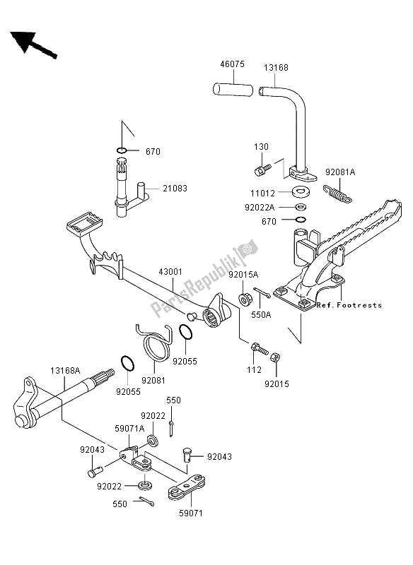 All parts for the Brake Pedal of the Kawasaki KLF 300 2003