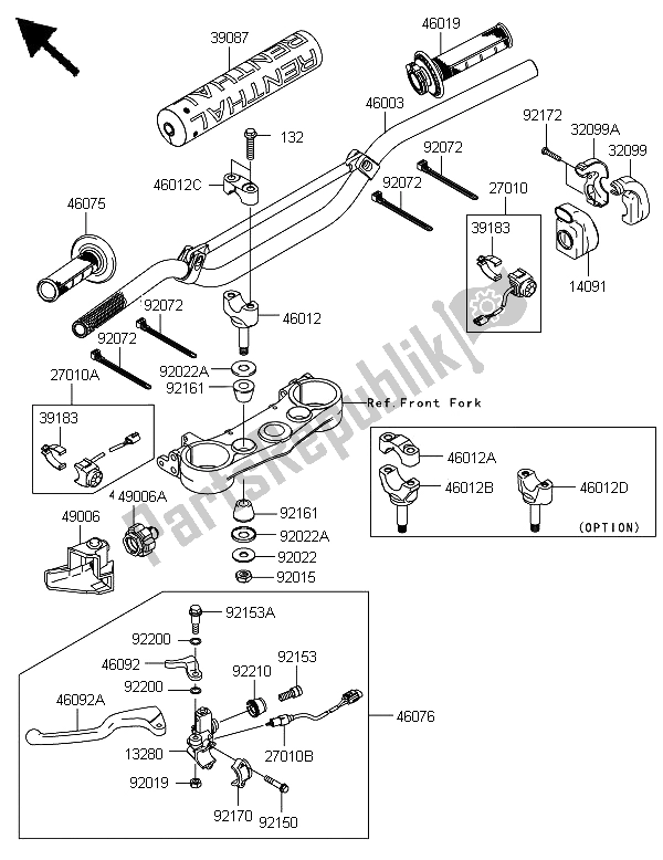 All parts for the Handlebar of the Kawasaki KLX 450 2013