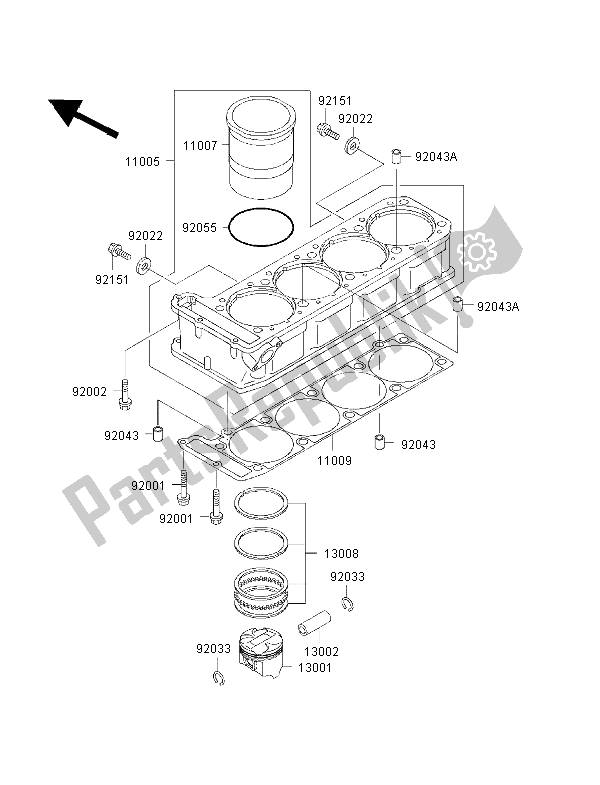 All parts for the Cylinder & Piston of the Kawasaki ZRX 1100 1998