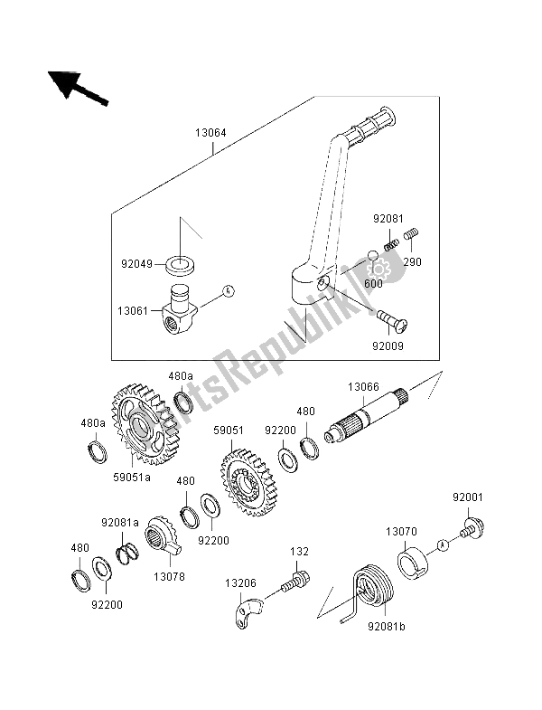 All parts for the Kickstarter Mechanism of the Kawasaki KX 125 1996