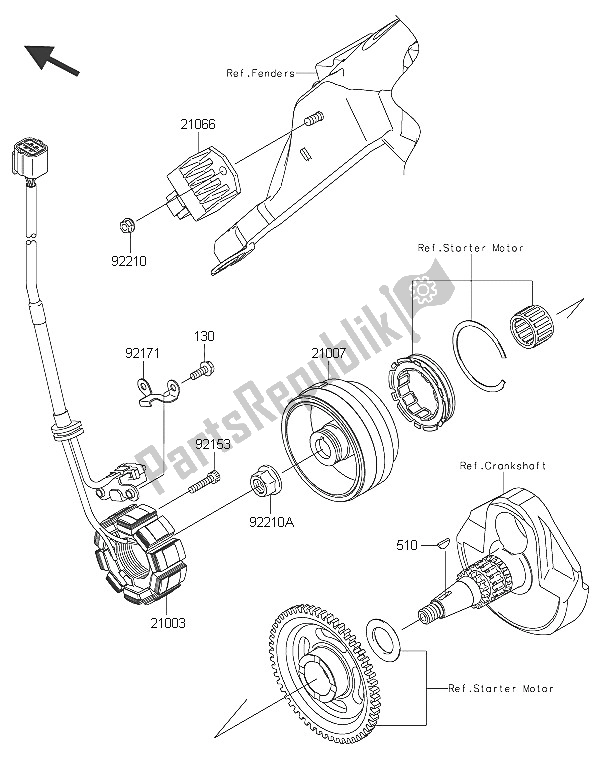 All parts for the Generator of the Kawasaki KLX 450R 2016